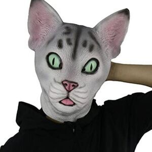 🔸️NWOT Gray Cat Novelty Latex Costume Full Mask One Size